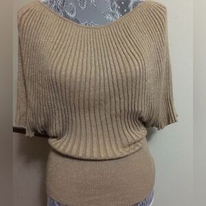 NWT Aftershock London Women’s Gold Metallic  Ribbed Knit Kimono Style Sweater XL